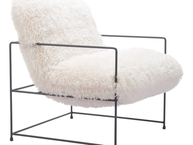 30" White And Black Sherpa And Upholstered Arm Chair