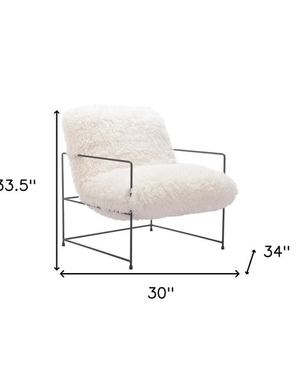 30" White And Black Sherpa And Upholstered Arm Chair