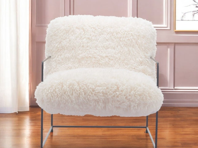 30" White And Black Sherpa And Upholstered Arm Chair
