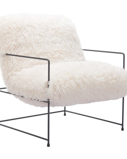 30" White And Black Sherpa And Upholstered Arm Chair