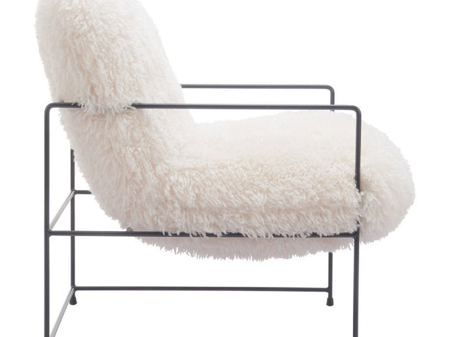 30" White And Black Sherpa And Upholstered Arm Chair
