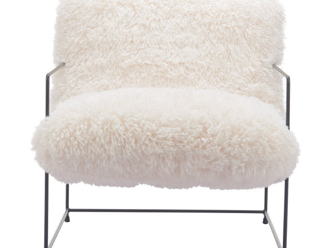 30" White And Black Sherpa And Upholstered Arm Chair