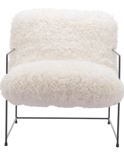 30" White And Black Sherpa And Upholstered Arm Chair