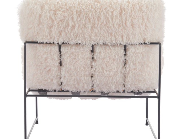 30" White And Black Sherpa And Upholstered Arm Chair