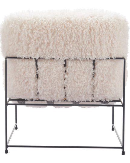 30" White And Black Sherpa And Upholstered Arm Chair