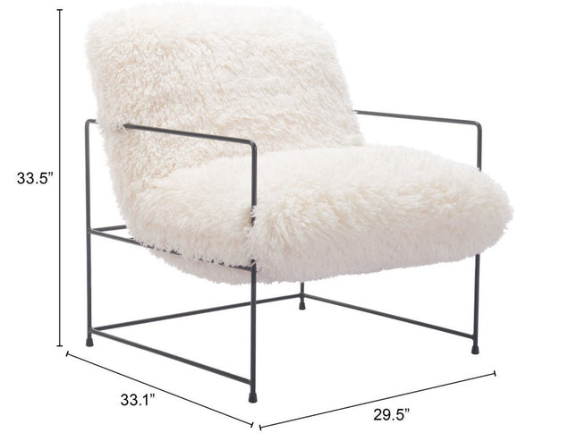 30" White And Black Sherpa And Upholstered Arm Chair