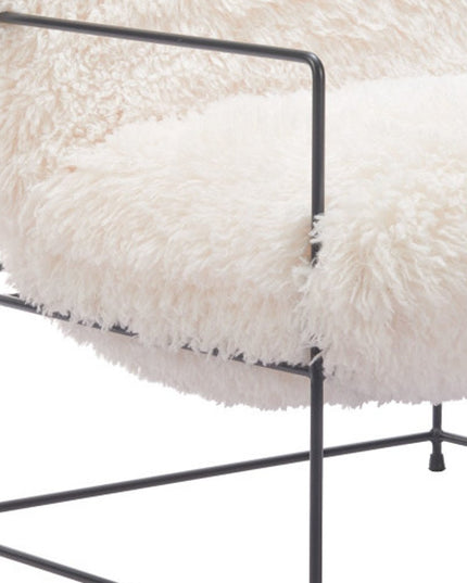 30" White And Black Sherpa And Upholstered Arm Chair