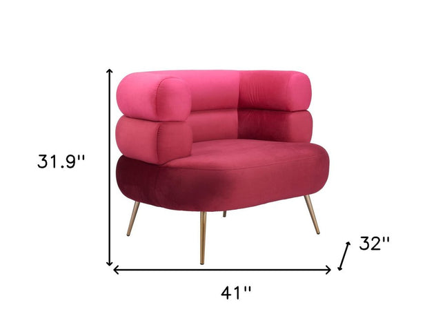 41" Red And Gold Velvet And Upholstered Arm Chair