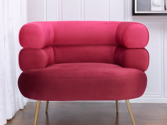 41" Red And Gold Velvet And Upholstered Arm Chair