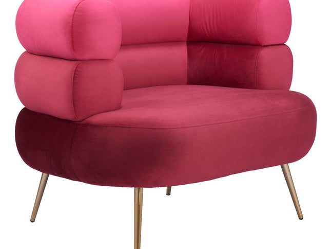 41" Red And Gold Velvet And Upholstered Arm Chair