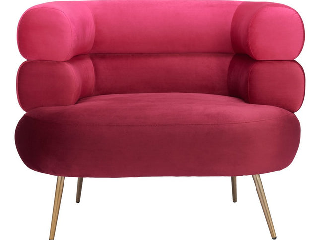 41" Red And Gold Velvet And Upholstered Arm Chair