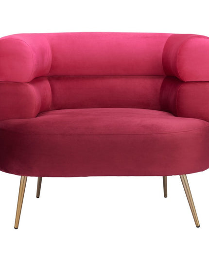 41" Red And Gold Velvet And Upholstered Arm Chair