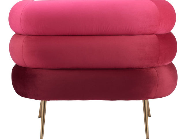 41" Red And Gold Velvet And Upholstered Arm Chair