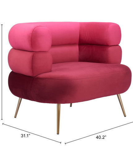 41" Red And Gold Velvet And Upholstered Arm Chair