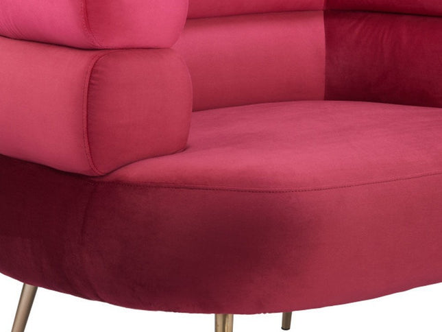 41" Red And Gold Velvet And Upholstered Arm Chair