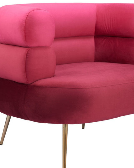 41" Red And Gold Velvet And Upholstered Arm Chair