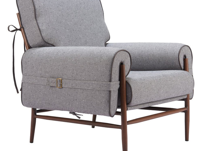 34" Gray And Brown Upholstered Arm Chair