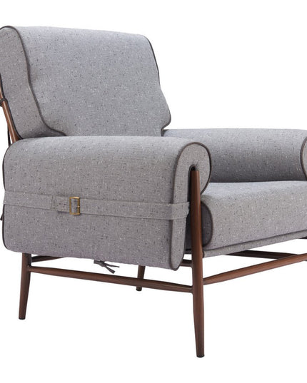 34" Gray And Brown Upholstered Arm Chair
