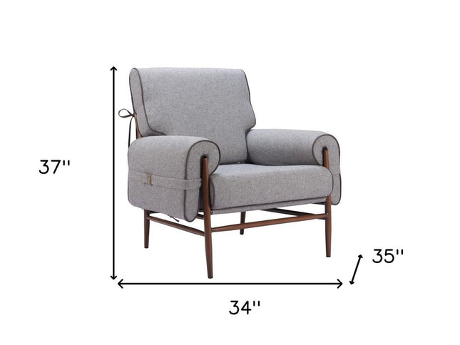 34" Gray And Brown Upholstered Arm Chair