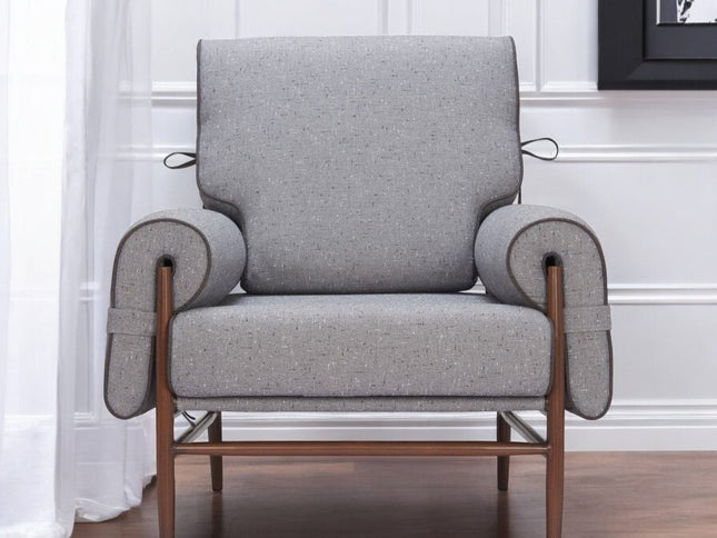34" Gray And Brown Upholstered Arm Chair
