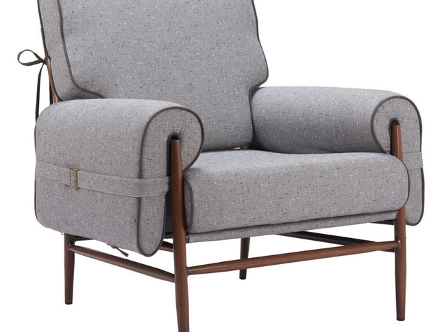 34" Gray And Brown Upholstered Arm Chair
