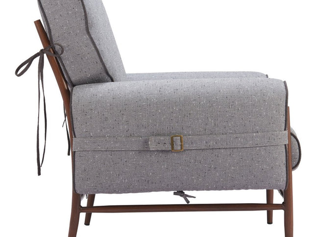 34" Gray And Brown Upholstered Arm Chair