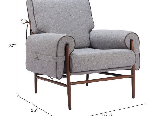 34" Gray And Brown Upholstered Arm Chair