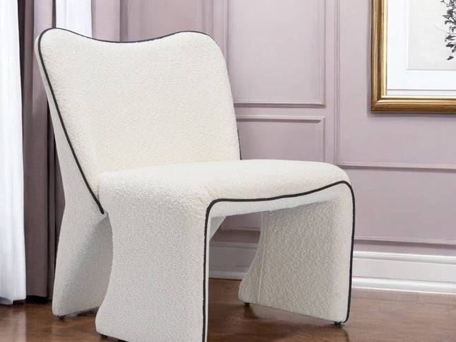 29" Ivory Faux Shearling And Upholstered Side Chair