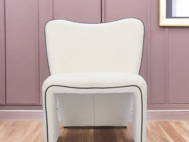 29" Ivory Faux Shearling And Upholstered Side Chair