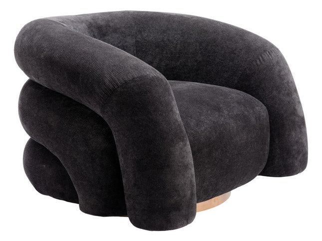 37" Black And Gold Faux Shearling And Upholstered Arm Chair