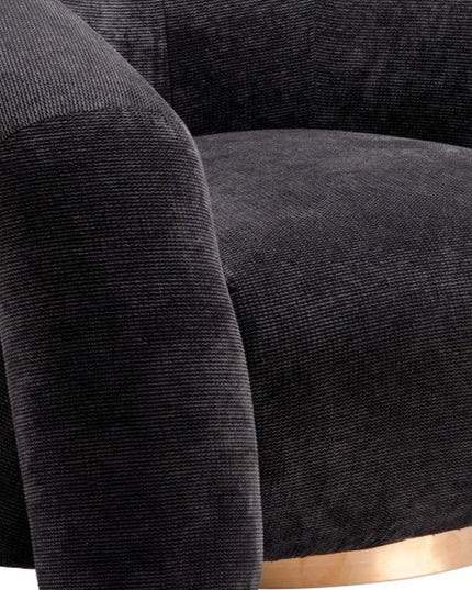 37" Black And Gold Faux Shearling And Upholstered Arm Chair