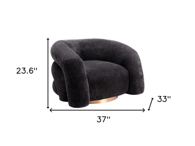 37" Black And Gold Faux Shearling And Upholstered Arm Chair