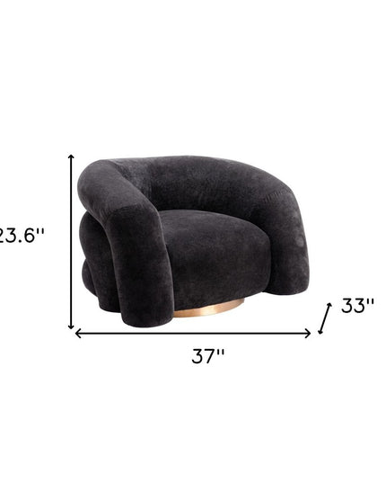 37" Black And Gold Faux Shearling And Upholstered Arm Chair