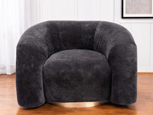 37" Black And Gold Faux Shearling And Upholstered Arm Chair