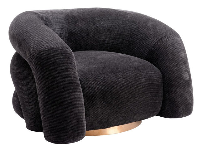 37" Black And Gold Faux Shearling And Upholstered Arm Chair