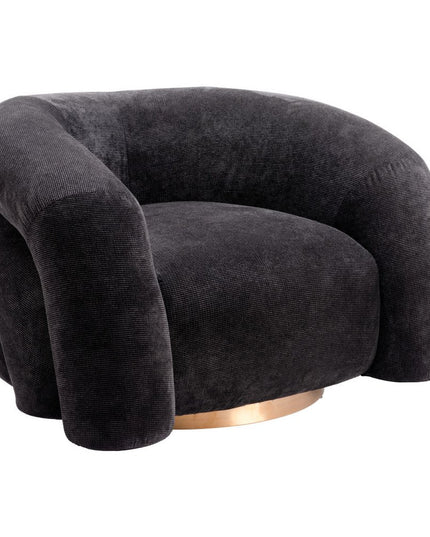 37" Black And Gold Faux Shearling And Upholstered Arm Chair