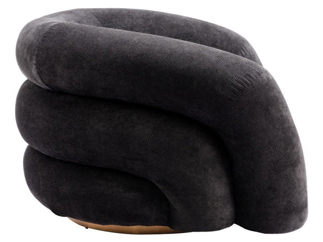 37" Black And Gold Faux Shearling And Upholstered Arm Chair