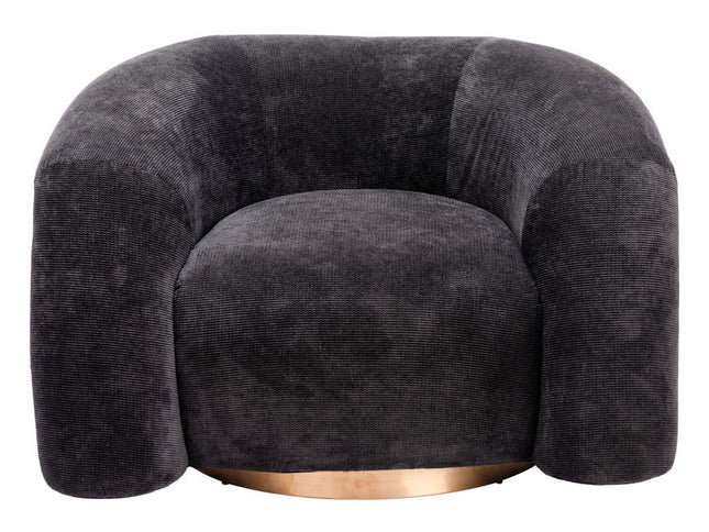 37" Black And Gold Faux Shearling And Upholstered Arm Chair