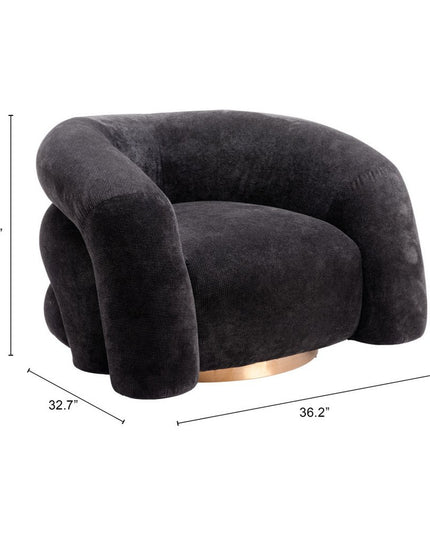 37" Black And Gold Faux Shearling And Upholstered Arm Chair