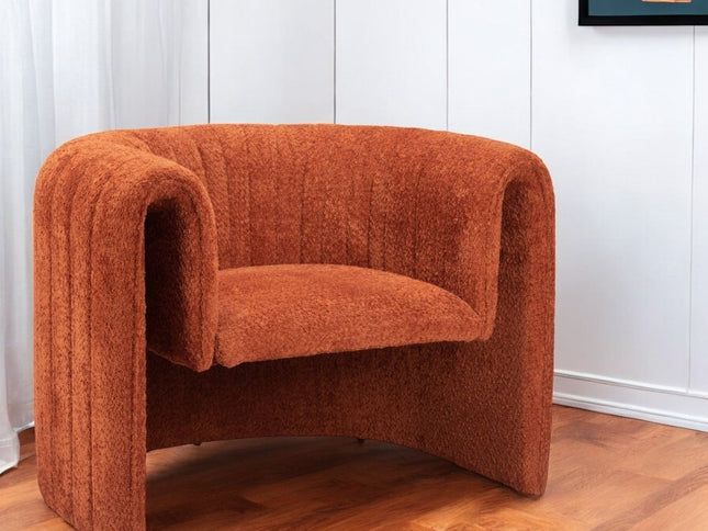 37" Burnt Orange Sherpa And Upholstered Tufted Arm Chair