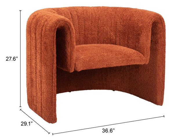 37" Burnt Orange Sherpa And Upholstered Tufted Arm Chair
