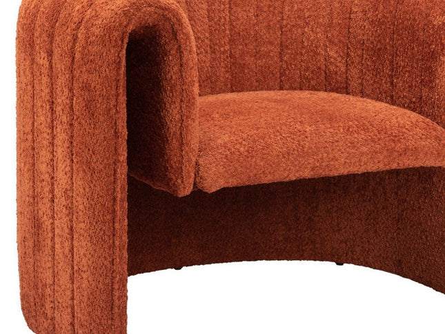 37" Burnt Orange Sherpa And Upholstered Tufted Arm Chair