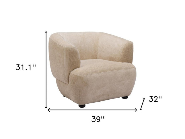 39" Beige And Black Faux Shearling And Upholstered Arm Chair