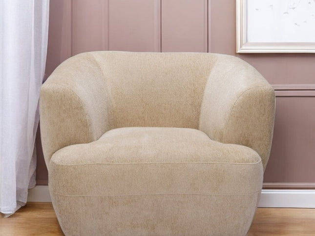 39" Beige And Black Faux Shearling And Upholstered Arm Chair