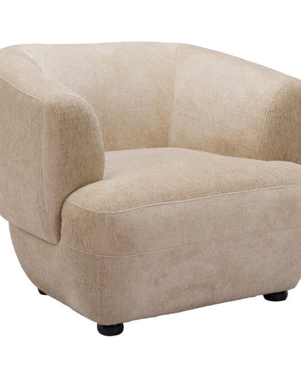 39" Beige And Black Faux Shearling And Upholstered Arm Chair