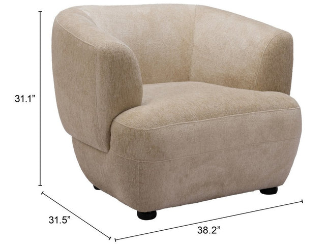 39" Beige And Black Faux Shearling And Upholstered Arm Chair