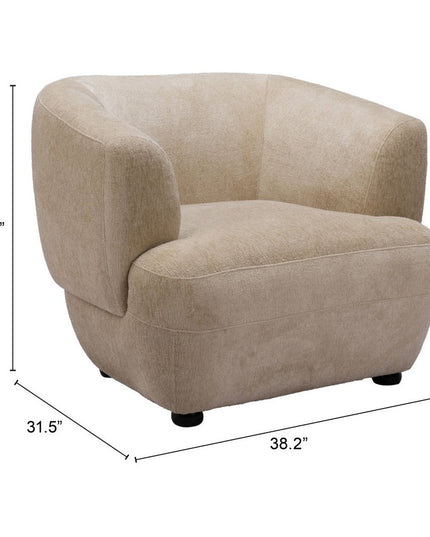 39" Beige And Black Faux Shearling And Upholstered Arm Chair