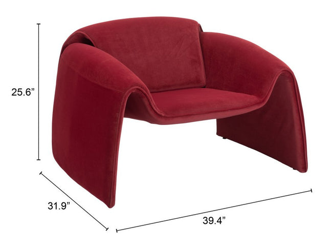 40" Red Velvet Contemporary Arm Chair
