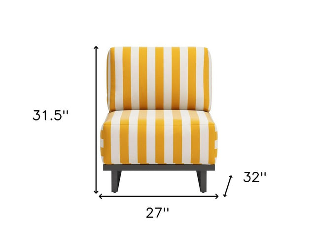 27" White And Yellow And Black Fabric Striped Side Chair