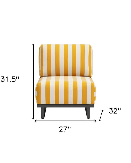 27" White And Yellow And Black Fabric Striped Side Chair